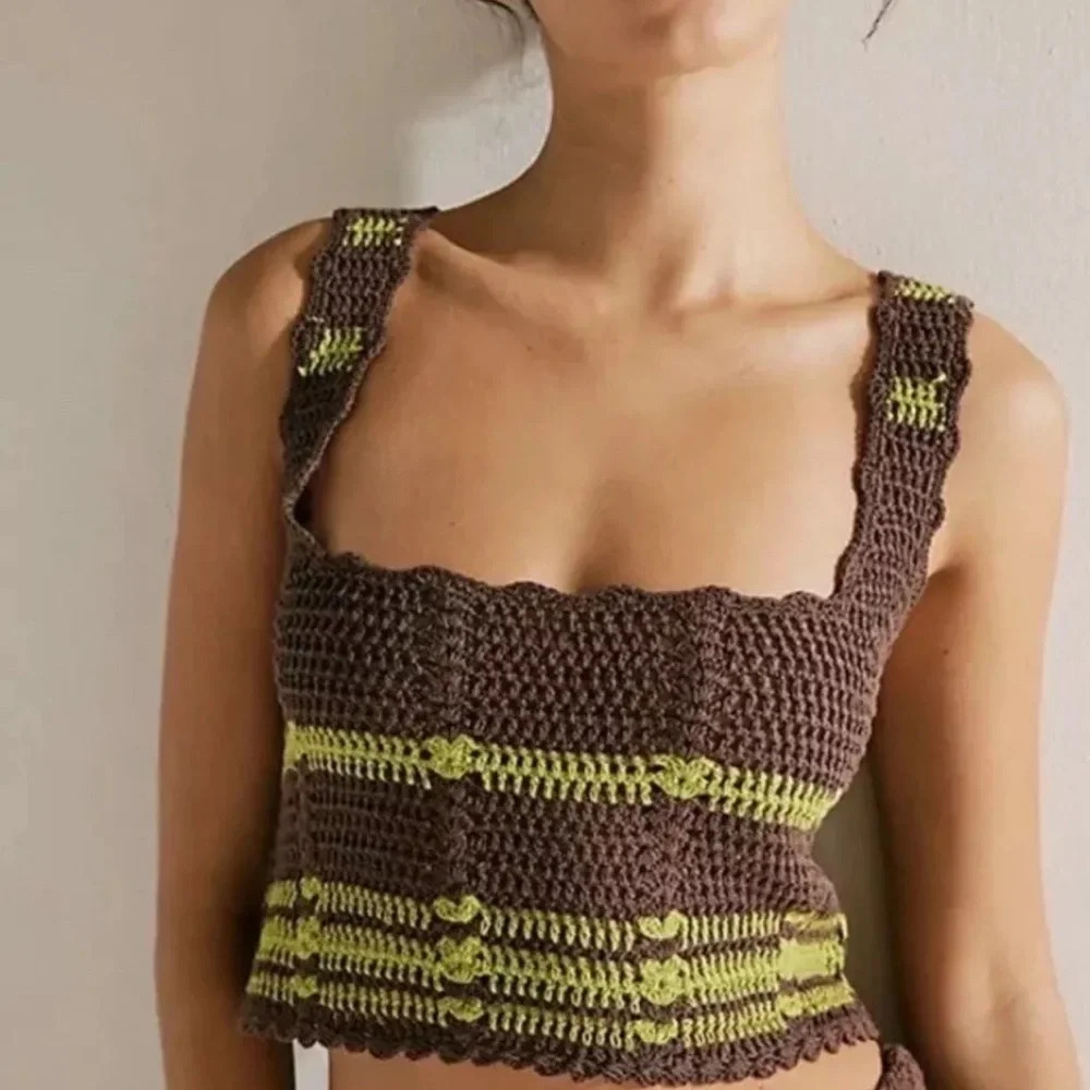 FREE PEOPLE Beach Cover up DONNI Sweater Set Crochet Skirt size small - Picture 5 of 11